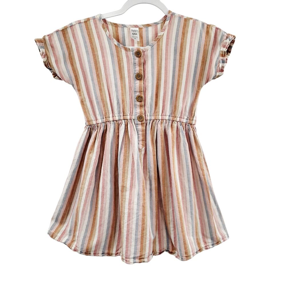 Carter's Kid Multicolored Striped Linen Cotton Blend Dress Girl's Size 8/8A